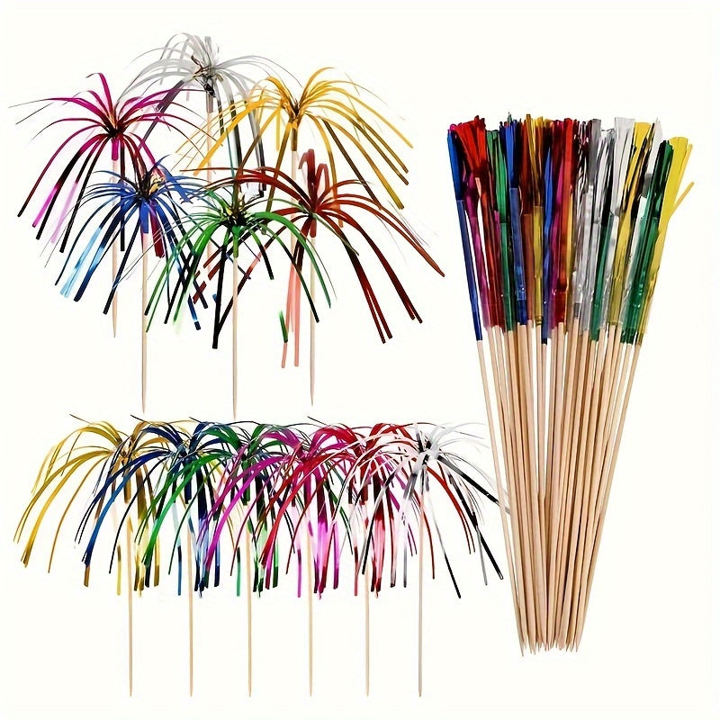 20pcs Vibrant Tassel Firework Picks - Perfect for Party Table Decor, Birthdays, Graduations & More - No Batteries Required, Feather-Free, Party Decorations Supplies