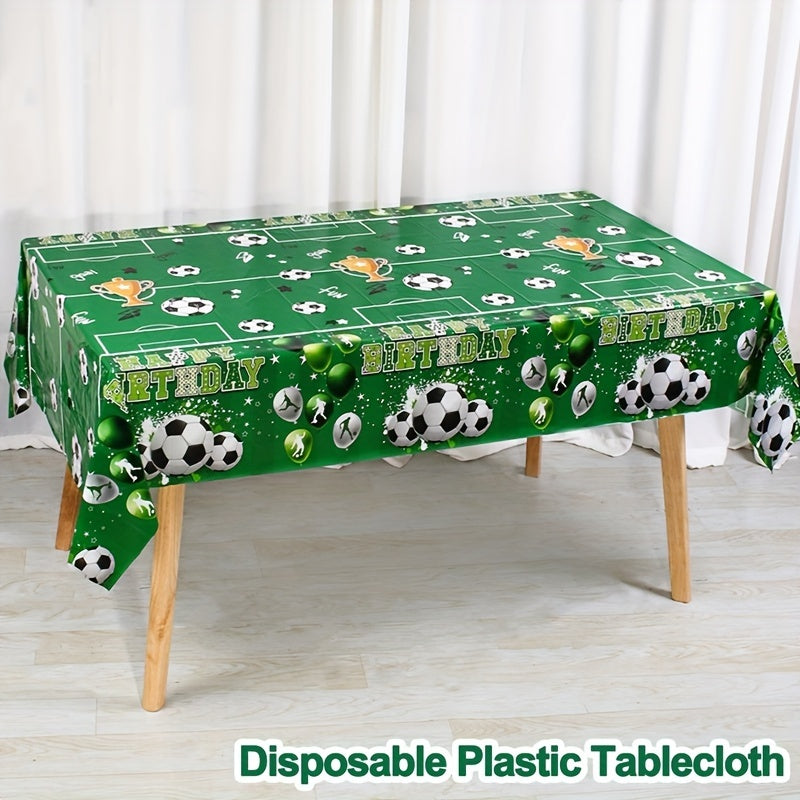 1pc, Vibrant Green Soccer Theme Disposable Tablecloth, 130*220cm Football Pattern Plastic Table Cover for Sports Theme Birthday Party Supplies Soccer Fans Birthday Decortions