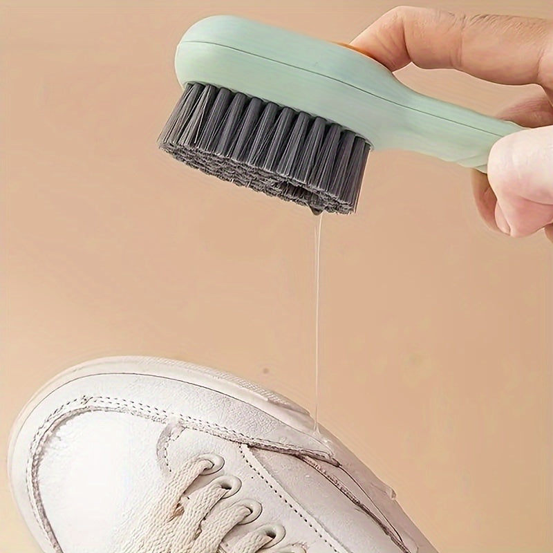 1pc Multi-Functional Liquid Dispenser Shoe Brush with Soft Bristles, Plastic Handle, No Electricity Needed, Ideal for Bathroom, Kitchen, Laundry Room Cleaning