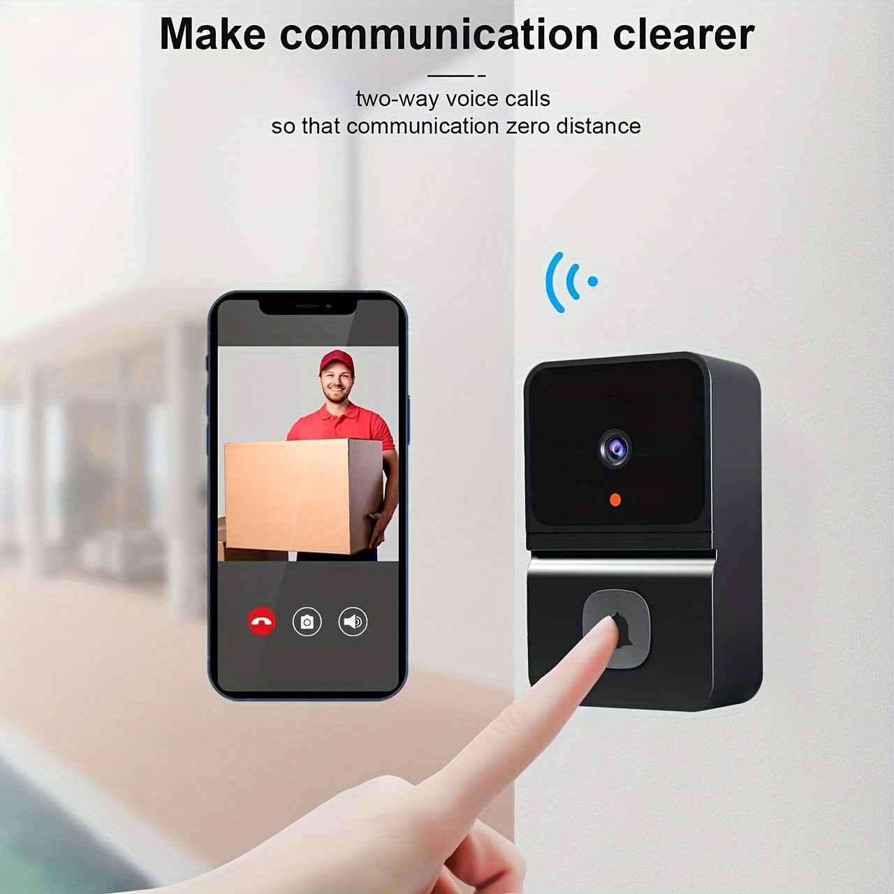 1pc Smart WiFi Doorbell with Built-in Battery - Wireless Security Camera with 2-Way Audio, Night Vision, USB Rechargeable, Low Power Consumption, Supports 2.4G WiFi for Easy Home Surveillance, Home Security|Sleek Black Design