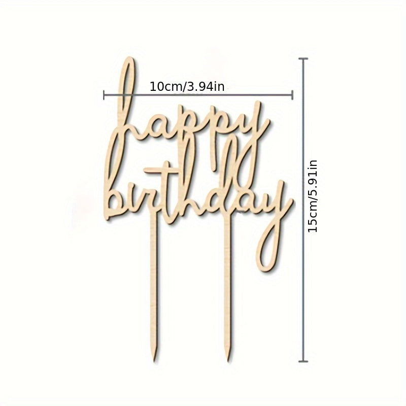 Wooden Happy Birthday Cake Topper - Perfect for Birthday Party Decorations and Dessert Table Display, No Electricity Required, Suitable for Christmas, Valentine's Day, Universal, Mother's Day, Graduation (10cm x 15cm)