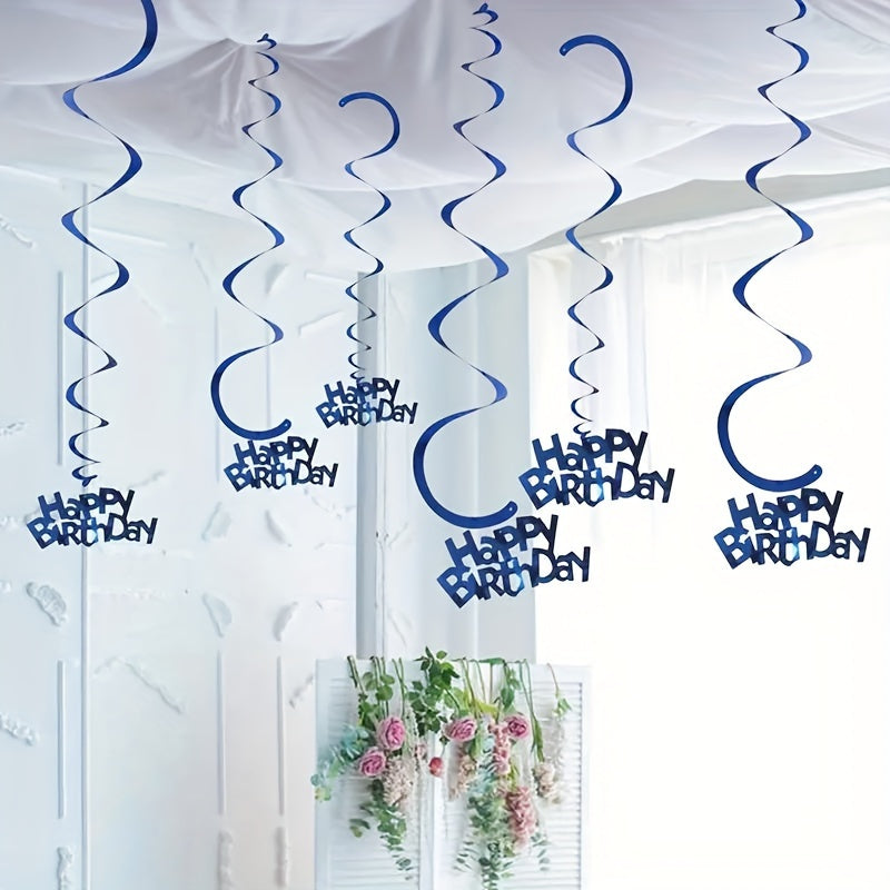 6pcs Golden "Happy Birthday" Spiral Hanging Decorations, PVC, Perfect for Party Room & New Year Celebrations - Festive Holiday Accessory, Birthday Party Decorations