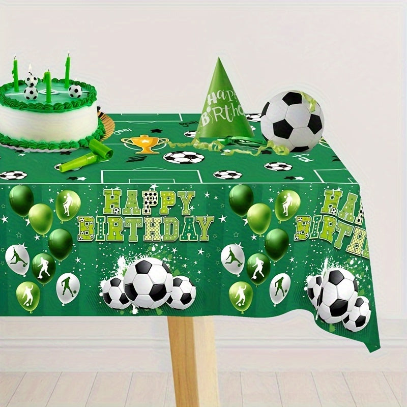 1pc, Vibrant Green Soccer Theme Disposable Tablecloth, 130*220cm Football Pattern Plastic Table Cover for Sports Theme Birthday Party Supplies Soccer Fans Birthday Decortions