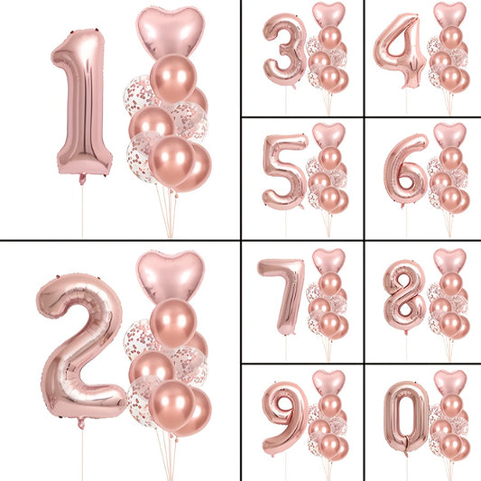 10pcs Pink Heart & Number Balloon Set - Foil Balloon Decoration Kit for Birthday, Wedding, Engagement, Party - Mixed Color Aluminum Film Balloons for Valentine'S Day, New Year, Universal Celebrations