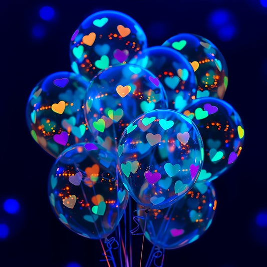 Glow-in-the-Dark Neon Heart Balloons - Perfect for Valentine's Day, Weddings & Birthdays - UV Reactive Latex Party Decorations