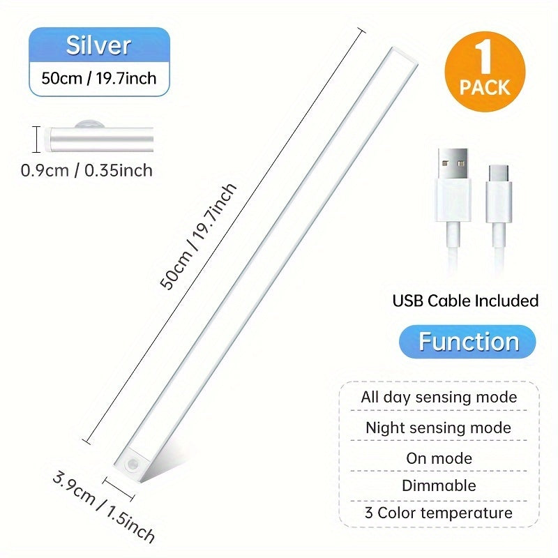 A Rechargeable Human Body Induction Cabinet Light, Three Light Colors, Adjustable Brightness, Aluminum Lamp Body, Ultra-thin Design