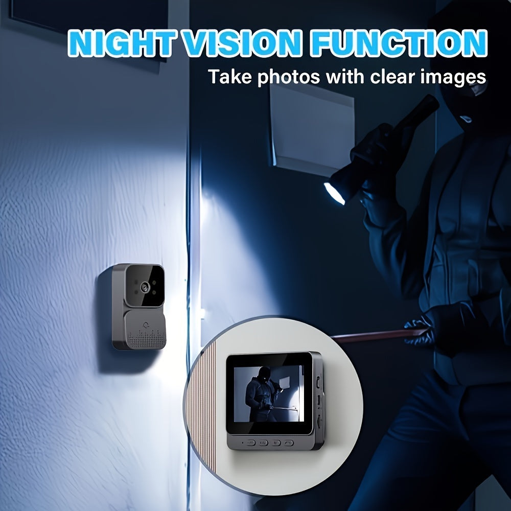 Smart Video Doorbell with 10.92cm Screen - Wireless, Infrared Night Vision, Two-Way Audio, Long-Lasting Rechargeable Battery, Easy Setup, No App Needed