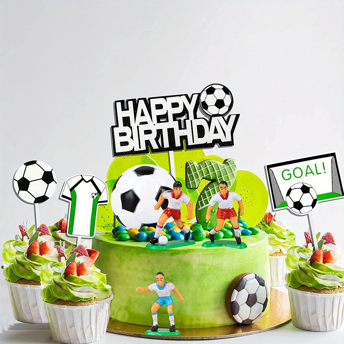 16pcs, Football Cake Decorations - Baked Scene Set, Birthday Door Frame, Theme Party Supplies - Baking Supplies