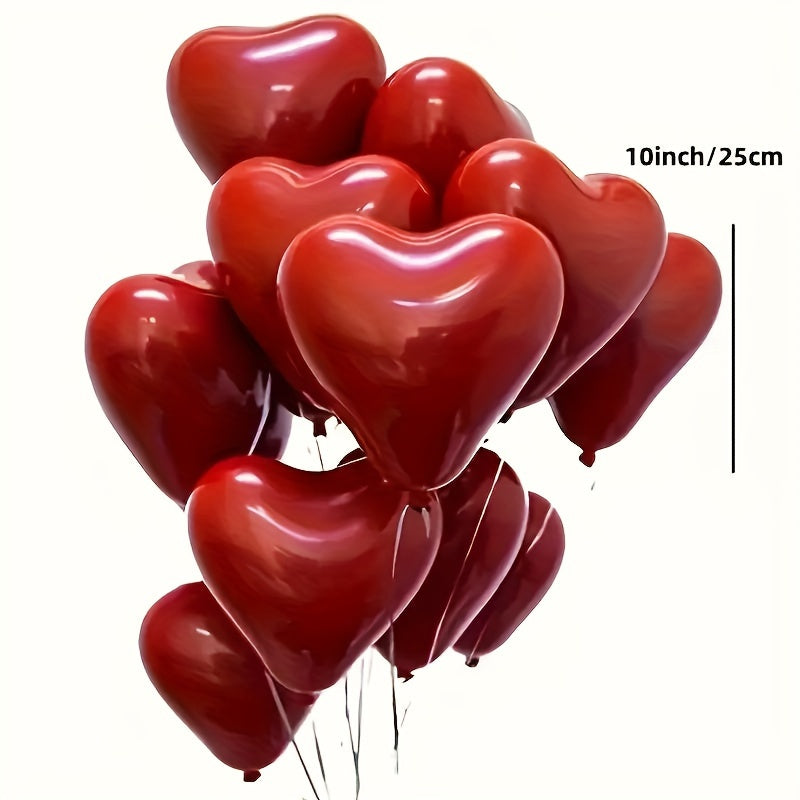 30pcs Romantic Red Heart-Shaped Balloons - 25.4cm Emulsion, Perfect for Valentine'S Day, Weddings, Anniversaries, Birthdays, Bachelor Parties, Party Decorations & Celebrations, No Electricity Needed