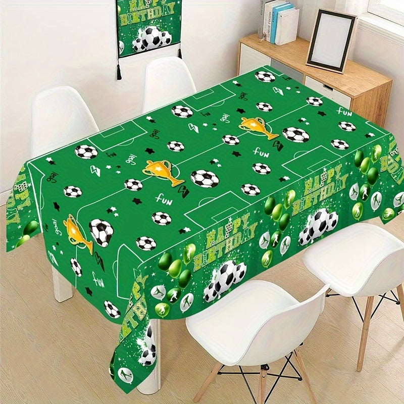 1pc, Vibrant Green Soccer Theme Disposable Tablecloth, 130*220cm Football Pattern Plastic Table Cover for Sports Theme Birthday Party Supplies Soccer Fans Birthday Decortions