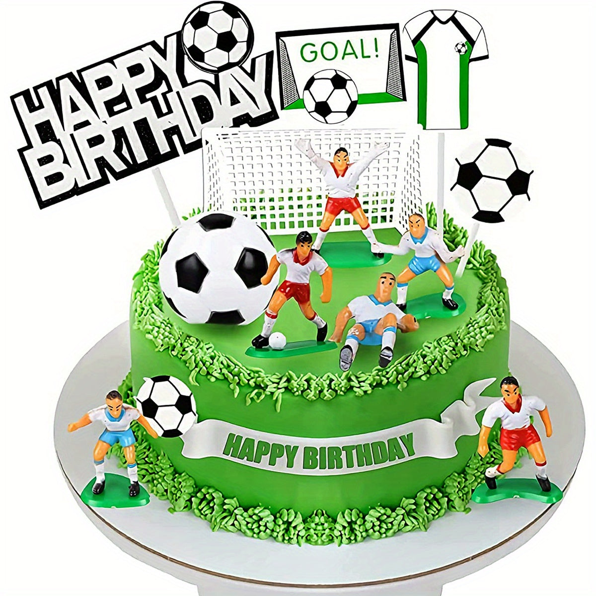 16pcs, Football Cake Decorations - Baked Scene Set, Birthday Door Frame, Theme Party Supplies - Baking Supplies