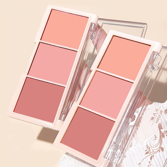 3-Tone Blush Palette: Nude Matte Tea Brown & Orange, Long-Lasting Waterproof Rouge for All Skin Tones, Blush Palette for Cheeks