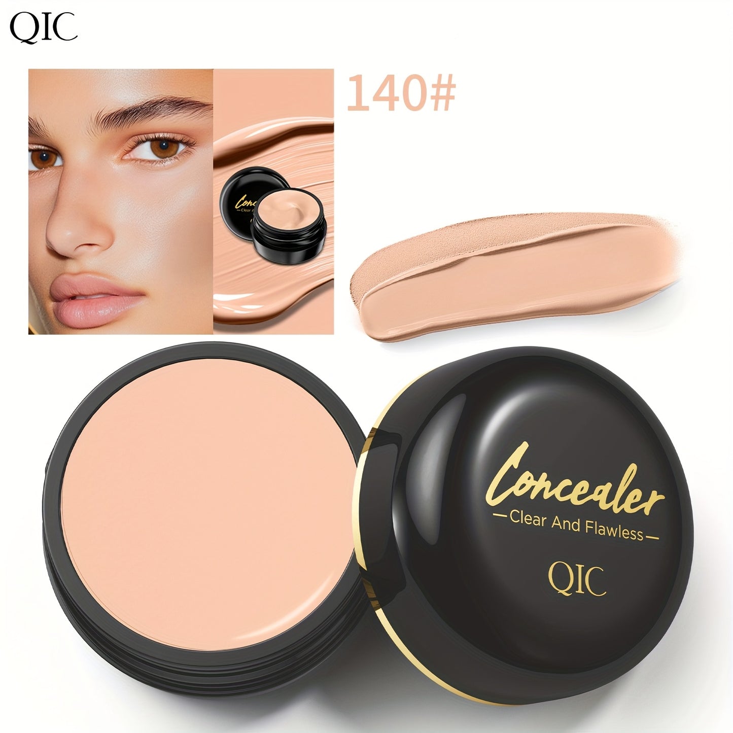 QIC Full Coverage Concealer Cream - Waterproof, Matte Finish for All Skin Tones, Hides Scars & Dark Spots, Long-Lasting, Multi-Color, Plant-Based Formula