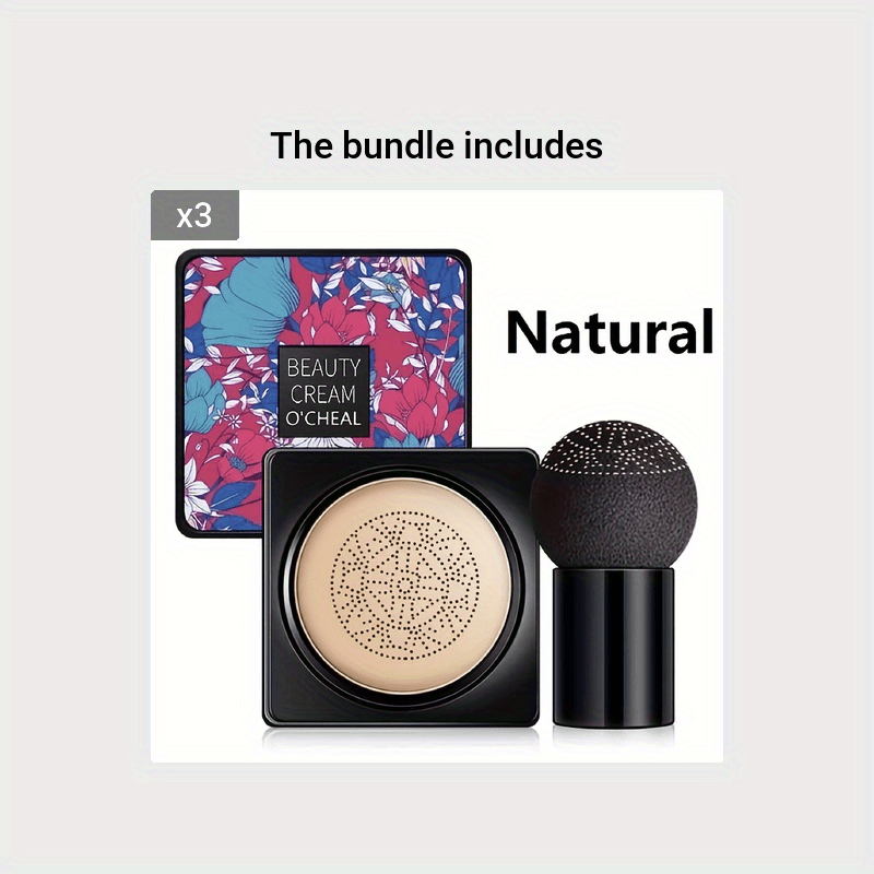 BB Cream Foundation With Mushroom Head Sponge, Full Coverage Long Lasting Moisturizing, Concealer Foundation Natural Nude Makeup