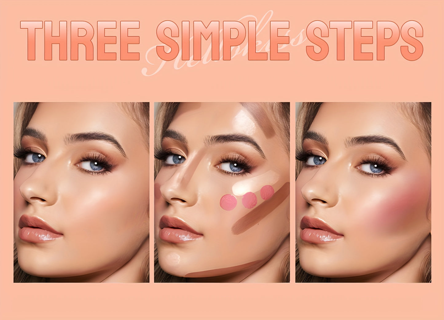 Flawless 3pcs Makeup Set: Contour, Blush & Highlighter Sticks with Brush - Waterproof, Long-Lasting Cream Formula for All Skin Tones - Perfect Gift for Halloween, Thanksgiving & Christmas