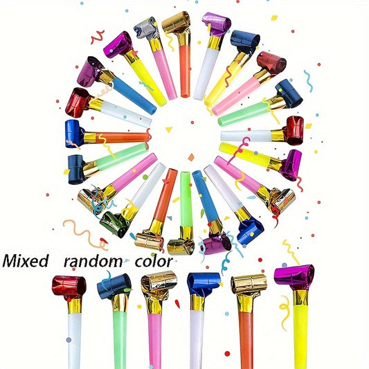 20-Pack Assorted Color Party Noise Makers Whistles - Polypropylene Cheering Props for Birthdays, Bachelor Parties, Graduations, Universal Celebrations - 14+ No-Electricity Festive Atmosphere Enhancers