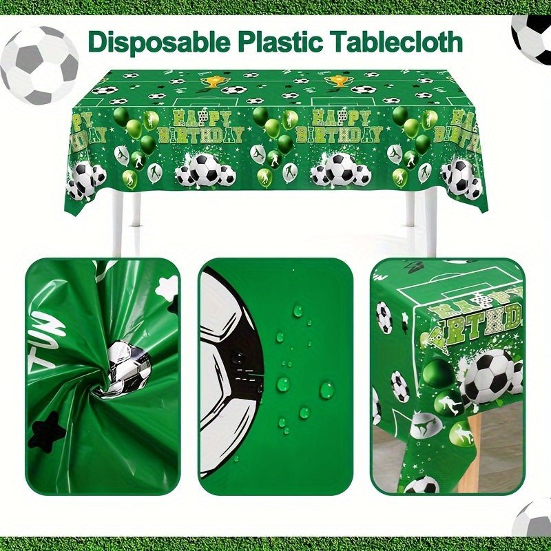 1pc, Vibrant Green Soccer Theme Disposable Tablecloth, 130*220cm Football Pattern Plastic Table Cover for Sports Theme Birthday Party Supplies Soccer Fans Birthday Decortions