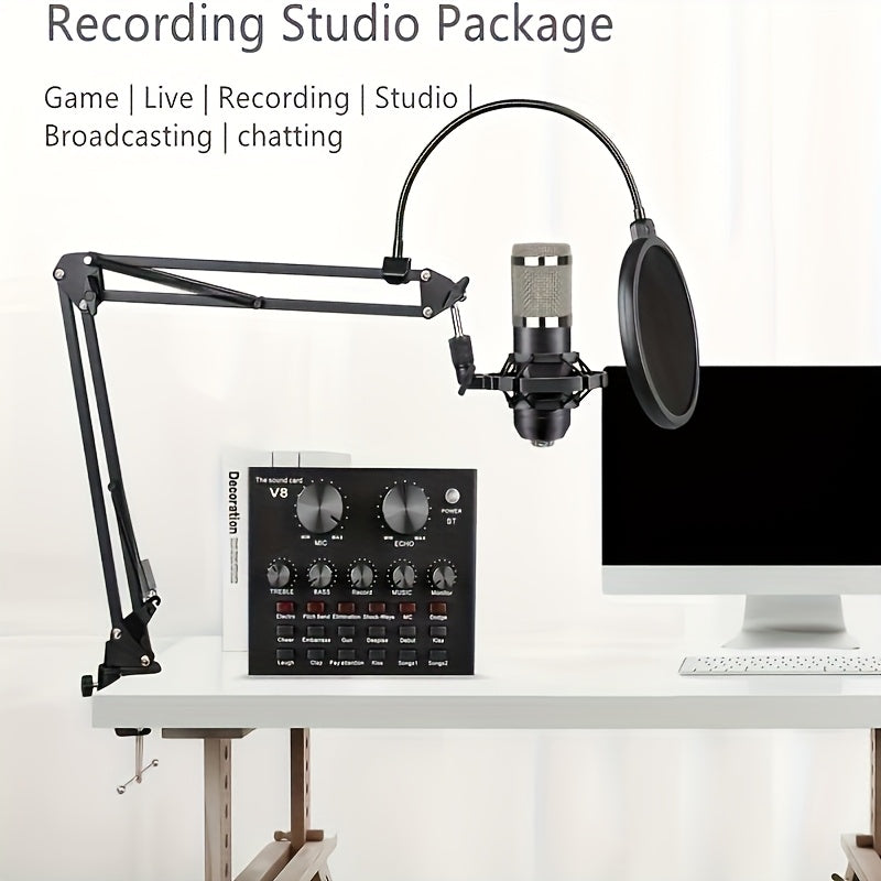 Podcast Equipment Kit, BM-800 Podcast Microphone Kit With V8 Sound Card, Condenser Studio Microphone For Laptop Vlog Live Streaming